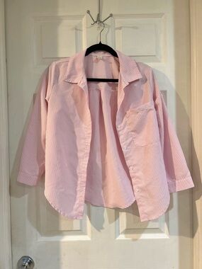 SHEIN Pink and White Striped Button-Down Shirt